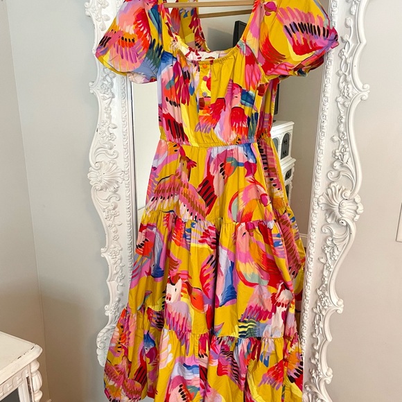 FARM RIO Neon Macaws Midi Puff Sleeve Dress - Picture 4 of 7